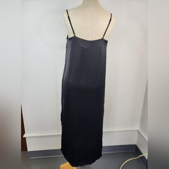 H&M Women's Elegant Black Slip Dress Straight Side Slit, sz SM - Picture 2 of 11